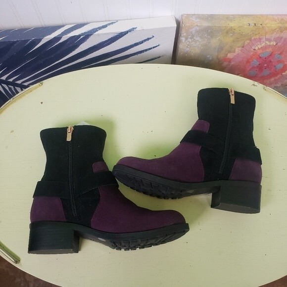 Lori Goldstein Women's Purple Black Color Block Heeled Boots Size 6M - Picture 7 of 11
